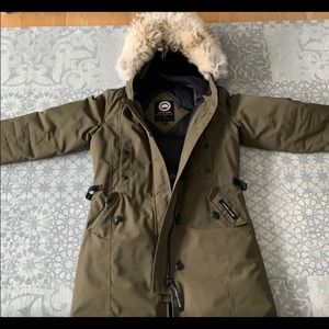 Authentic Canada Goose Kensington down parka in military green. Size small.